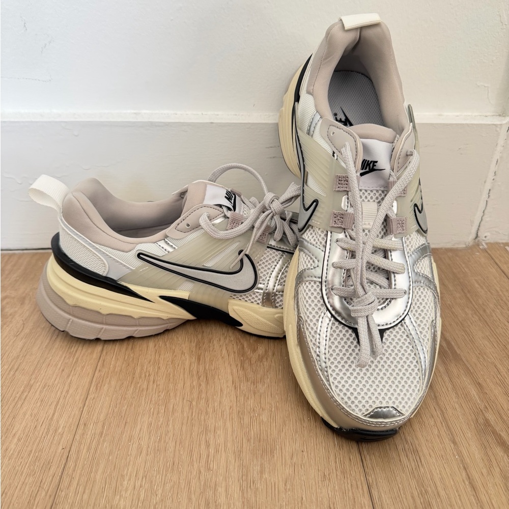 Nike V2K Run Women's Beige and Silver Sneakers